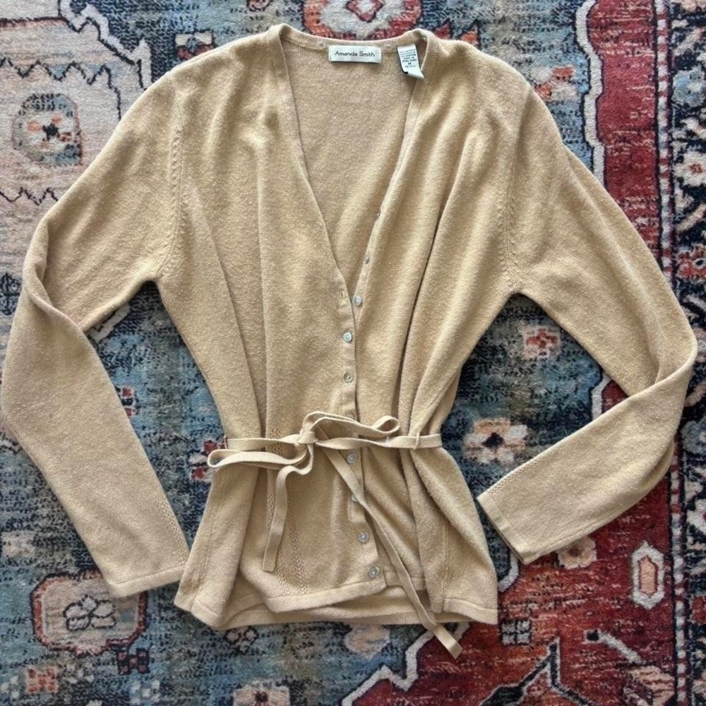 Yellow/Tan Amanda Smith cardigan with tie